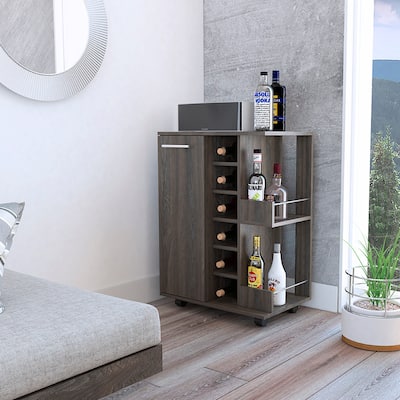 2-Shelf 6-Bottle Bar Cart with Division Carbon Espresso