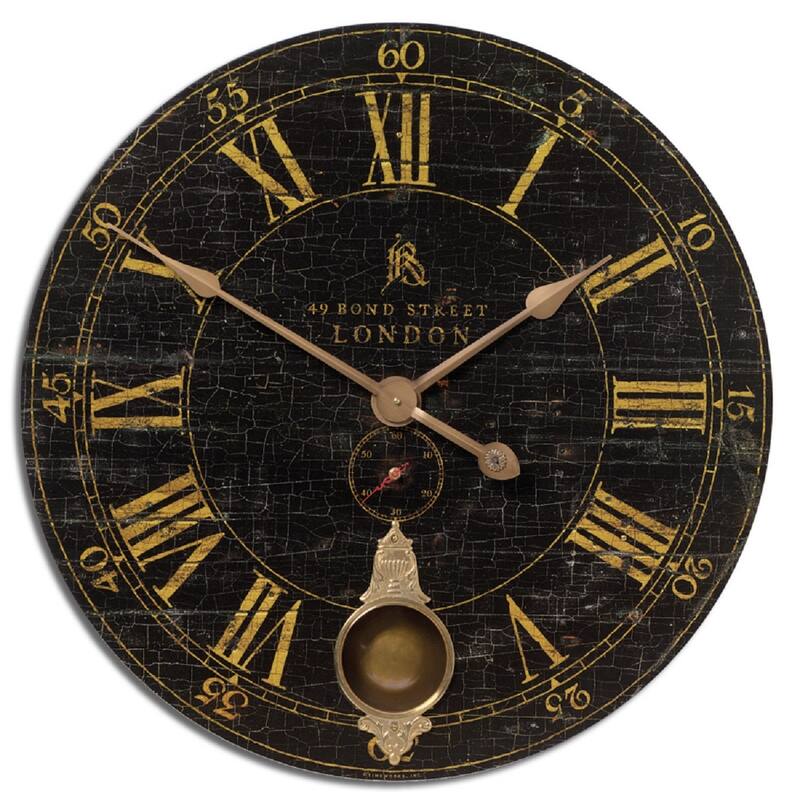 Antique Style "Bond Street London" Round Wall Clock 30" Black and Gold