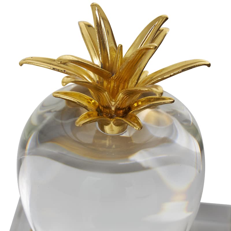 Crystal Fruit Apple Decorative Bookends with Gold Leaves - Set of 2 Clear - Roche River Decor