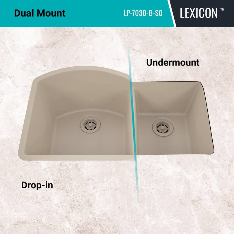 32 Inch Lexicon Platinum Quartz Composite Drop-in Undermount Galaxy Beige Kitchen Sink LP-7030-B-SO - 20.5" W x 32" L x 10.25" H