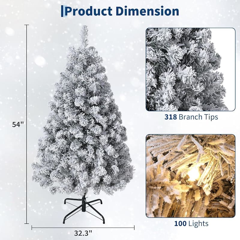 Foldable Metal Base Snowy Flocked Artificial Christmas Tree - N/A