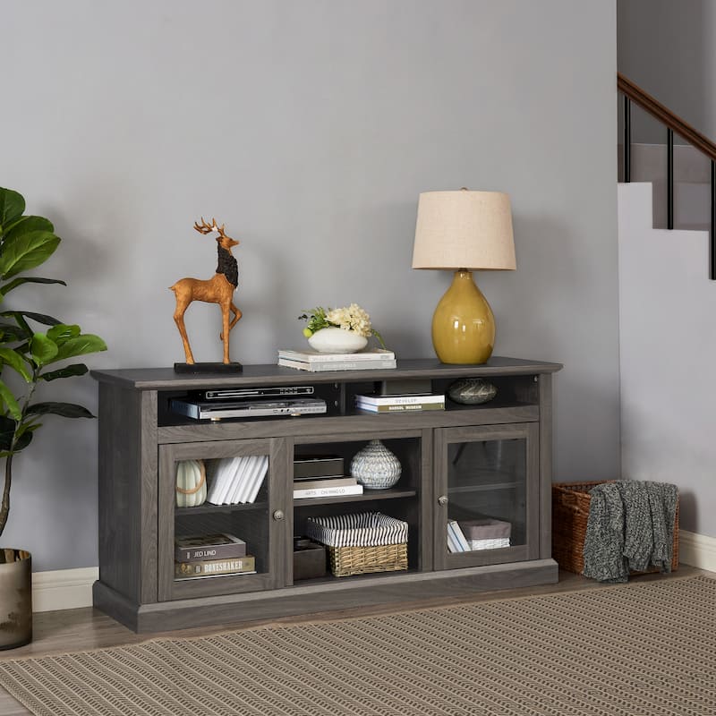 60" Modern TV Stand with Shelves & Glass Cabinets for TVs Up to 65"