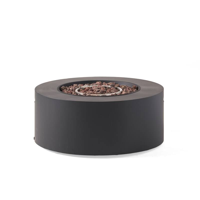 32 in. W x 32 in. D x 13.5 in. H Iron Propane Gas Burning Round Outdoor Patio Fire Pit in Dark Grey