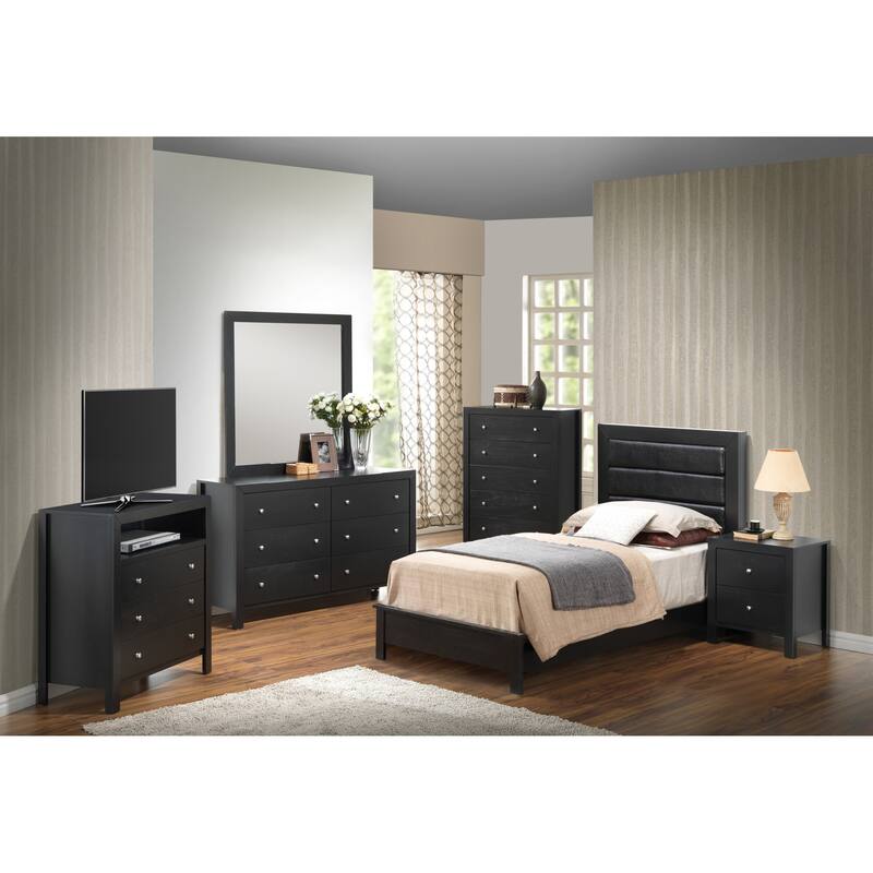 Roomfitters Upholstered Platform Bed Frame with Horizontal Channel Padded Headboard, No Box Spring Needed