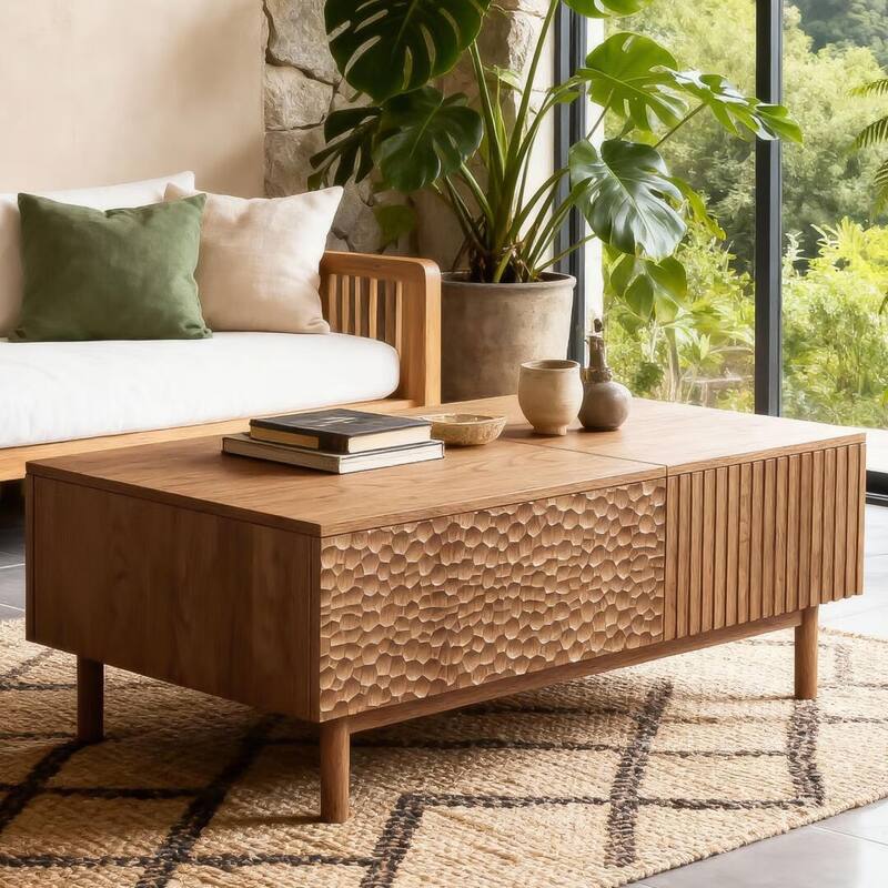 51.1" Satin Walnut Coffee Table with Storage Drawers for Living Room & Home Office - 51.1"Wx27.5"Dx18.9"H