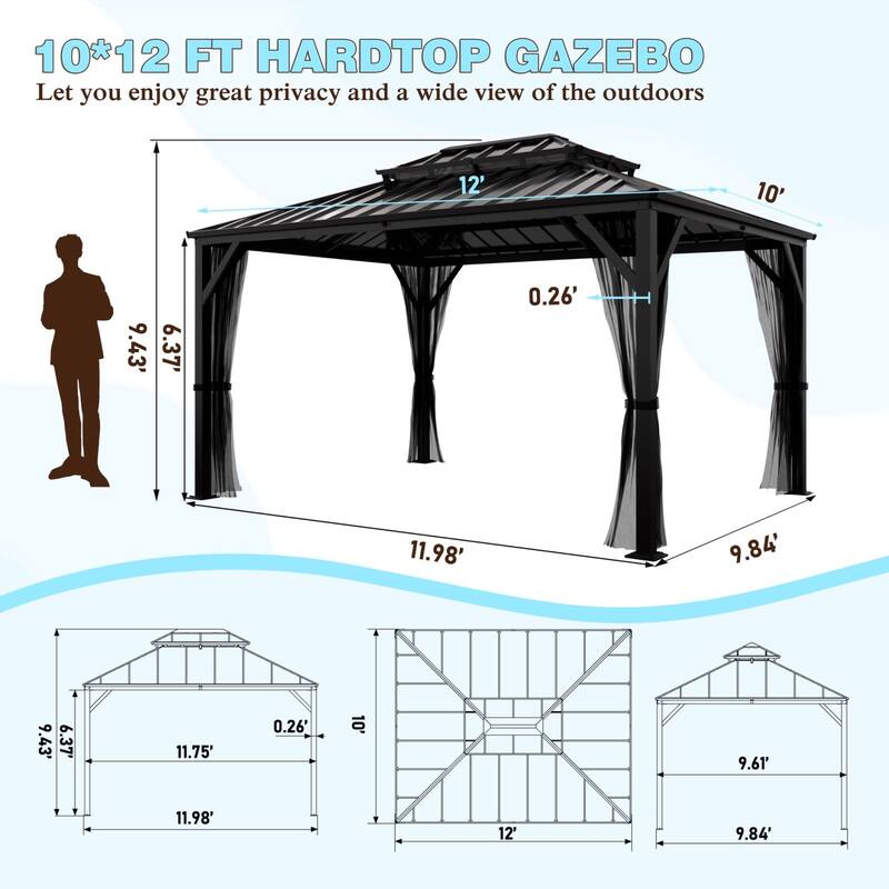VEIKOUS Aluminum Double Hardtop Gazebo Pergola for Patio, Lawn, and Garden with Removable Curtains and Netting