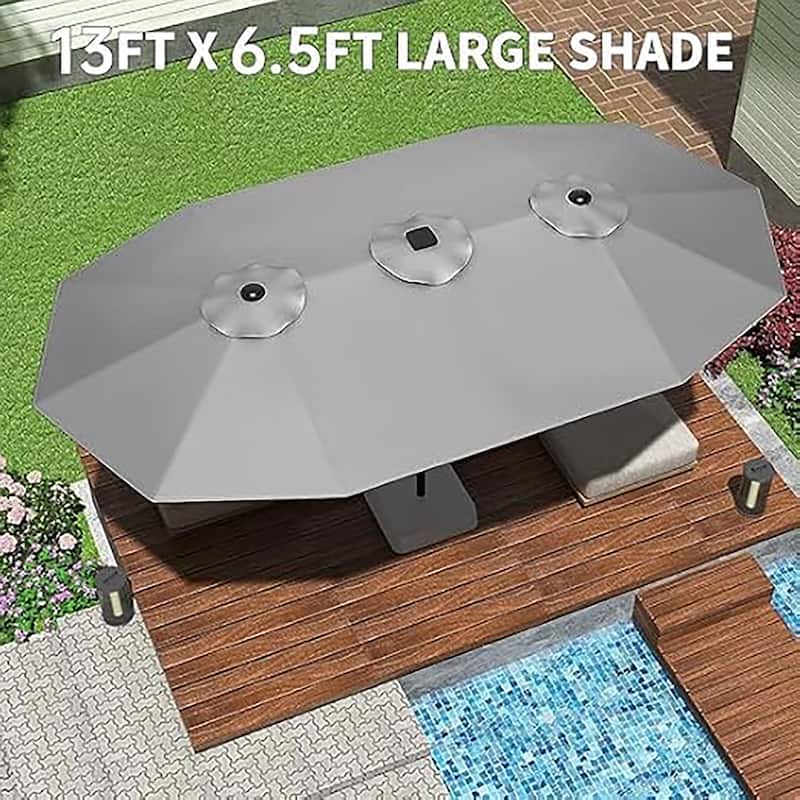13ft Outdoor Market Umbrella, Double-Sided Twin Large Patio Umbrella