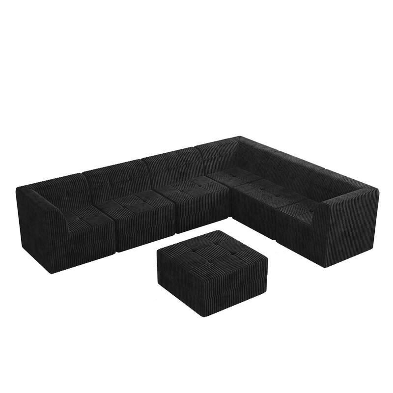 Roomfitters L-Shape Modular Sectional Sofa, Corduroy Sleeper Couch with Ottoman, Space-Saving Design for Living Room