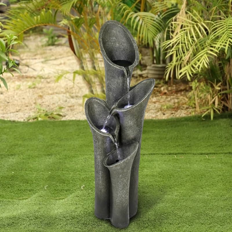 Modern Outdoor Floor Rock Water Fountain 33.5" H with LED - Grey