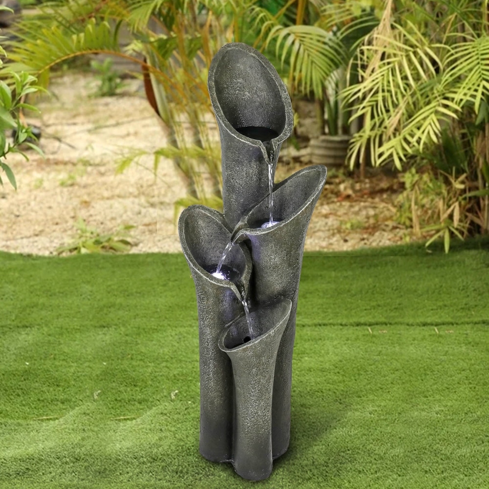 Modern Outdoor Floor Rock Water Fountain 33.5" H with LED