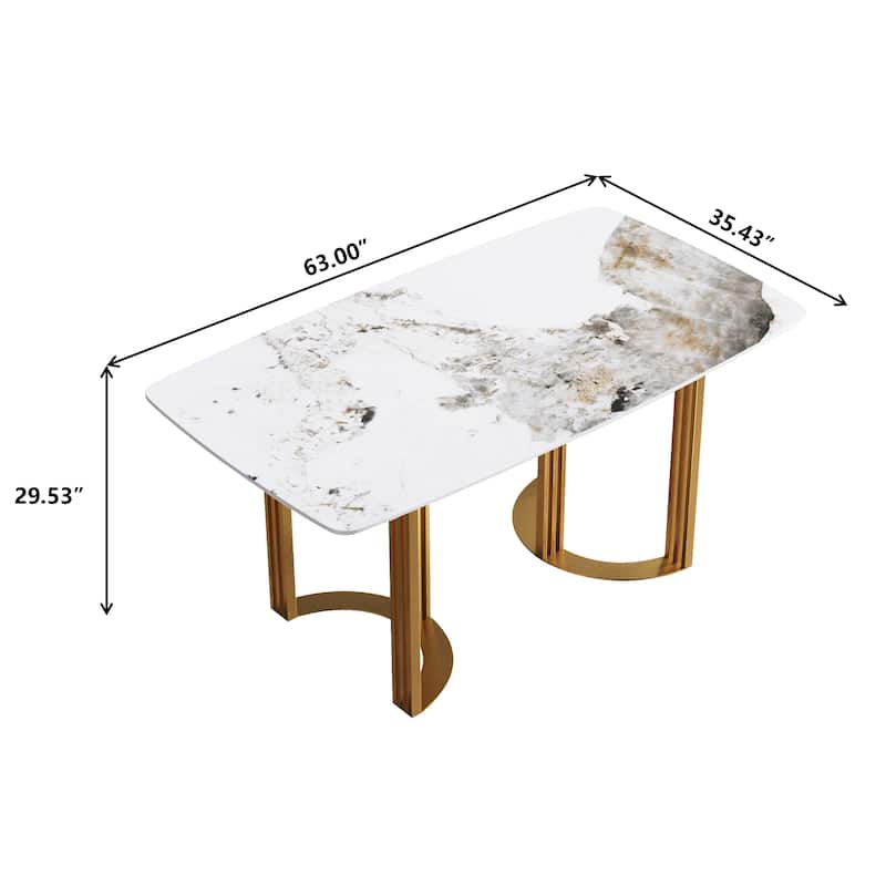 63"Modern artificial stone pandora white curved metal leg dining table -6 people