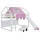preview thumbnail 5 of 18, Pink Wooden House-shaped Loft Bed Kids Bed with Tent,Full size