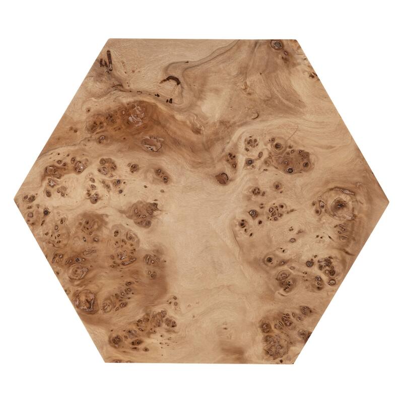 Hexagon Burl Wood Side Table - 18.75" - Beige