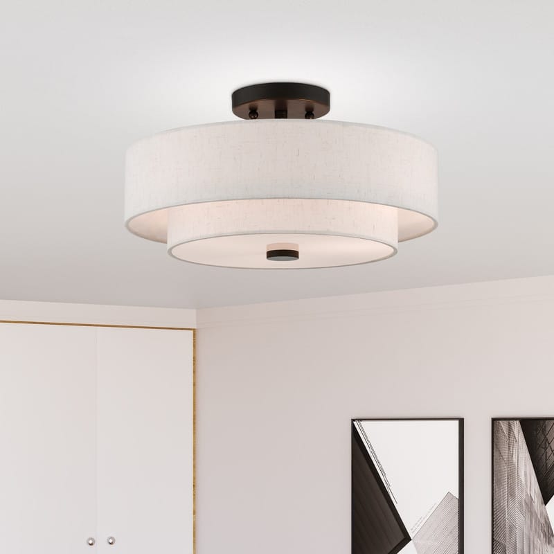 Livex Lighting 3-light Fabric Shade Flush Mount, 51084-92, 51084-91