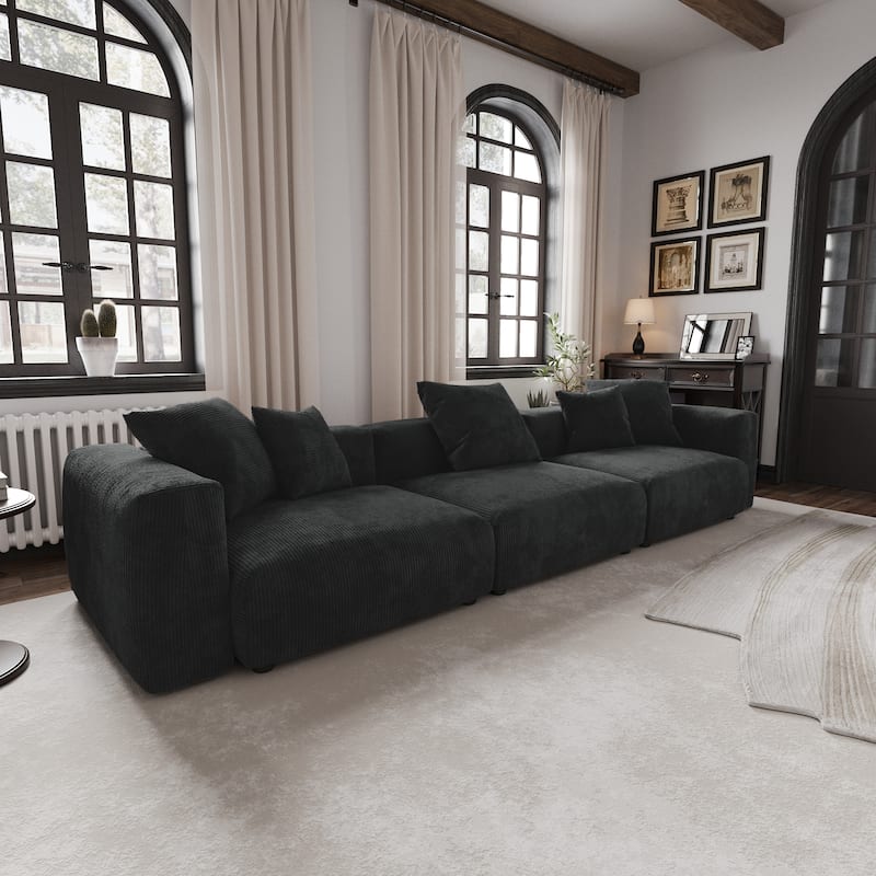 Large Modern Corduroy Fabric 3 Seats Sectional Sofa