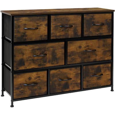 Dresser w/ 8 Drawers - Farmhouse Brown Wood Furniture Storage Chest