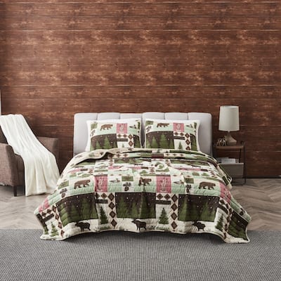 Premium Wildlife Patchwork Microfiber Quilt Set With Shams