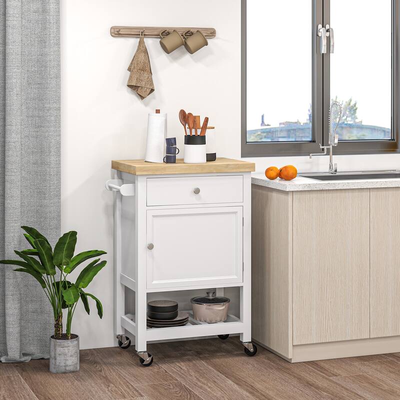 Utility Kitchen cart, Rolling Kitchen Island with Smooth Rubberwood Top, Narrow Butcher Block Surface on Wheels