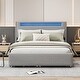preview thumbnail 1 of 8, Teddy Fleece Bed with LED Wingback Frame Bed and Trundle, Drawers Gray - Full