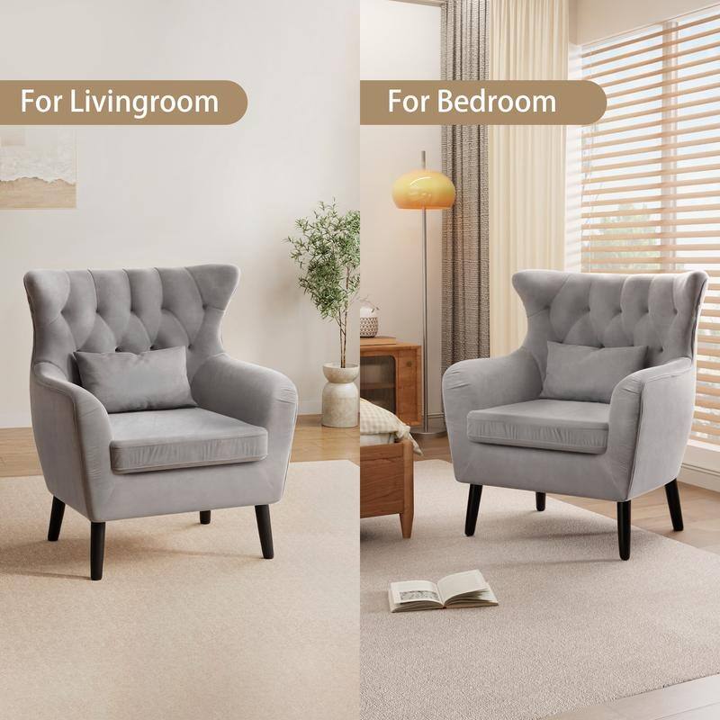 Tuft Velvet Living Room Thick Cushion Accent Chair (Set of 2)
