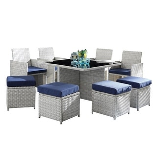9 Piece Patio Set with Wicker Frame and Ottoman, White