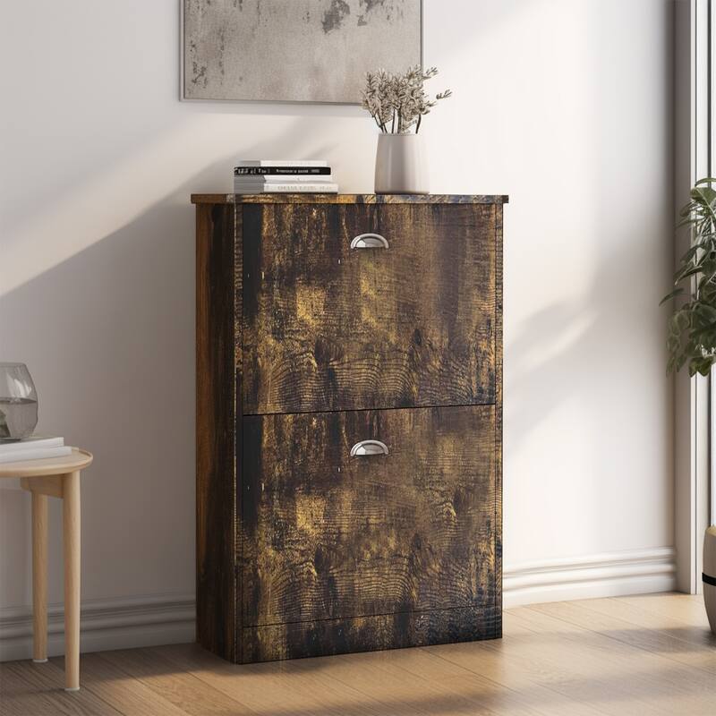 Durable Hidden Shoe Cabinet Storage with Adjustable Layers, 2 Flip-Top Drawers for Entryway, Hallway, or Bedroom, Shoe Rack