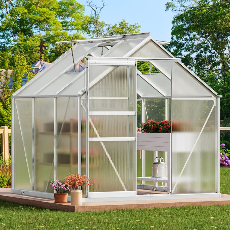 Moasis 6'W X 4/6/8/10/12/16'D Dual-wall PC Walk-in Hobby Greenhouse with Aluminum Frame