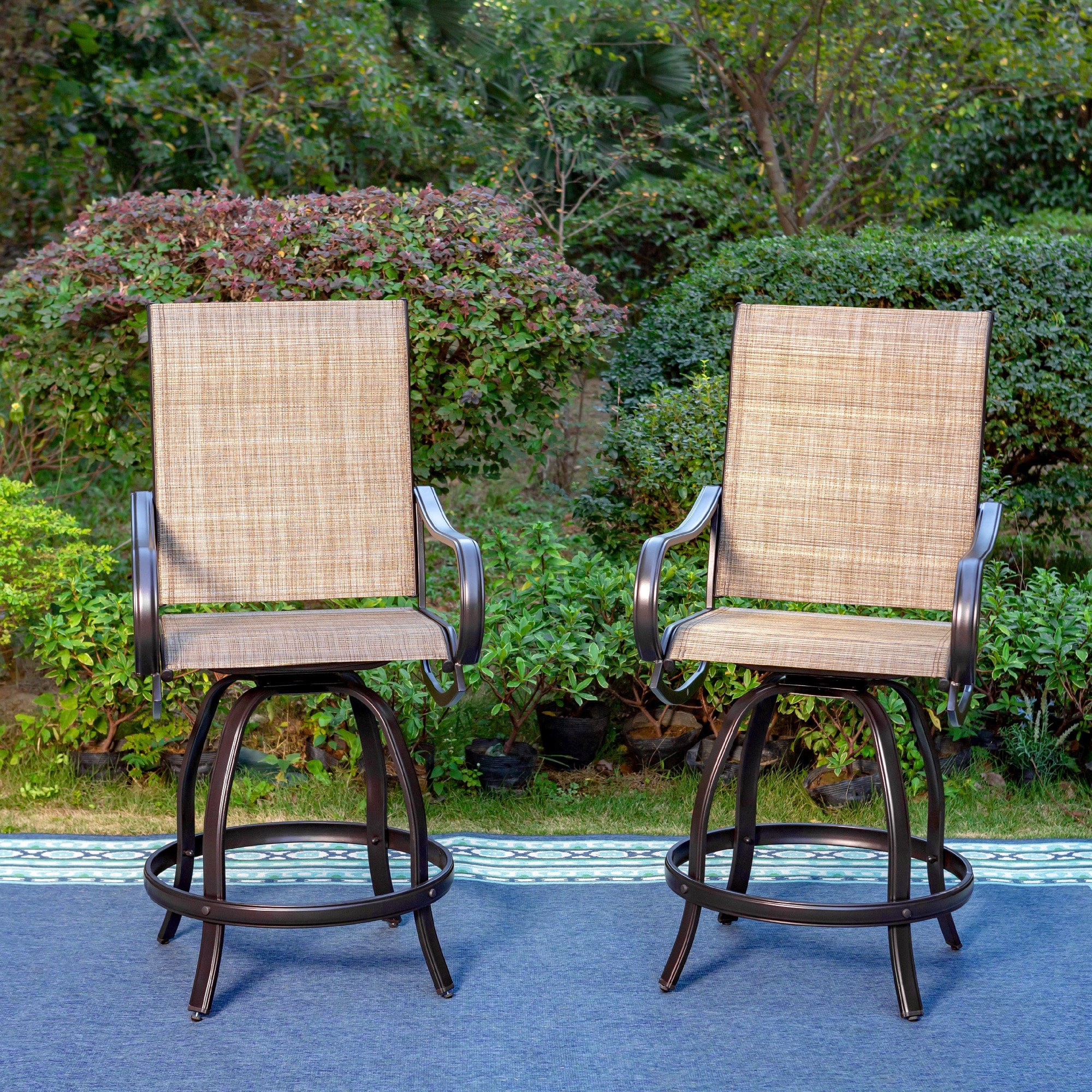MAISON ARTS 2 Pieces High Back Textilene Swivel Patio Bar Stools
