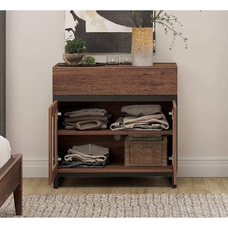 Modern Dresser With Glass Doors, Drawer, And Adjustable Shelf - Multifunctional Storage Cabinet For Living Room Or Bedroom