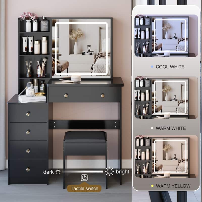 Versatile Bedside Cabinet with Advanced LED Mirror and Abundant Storage