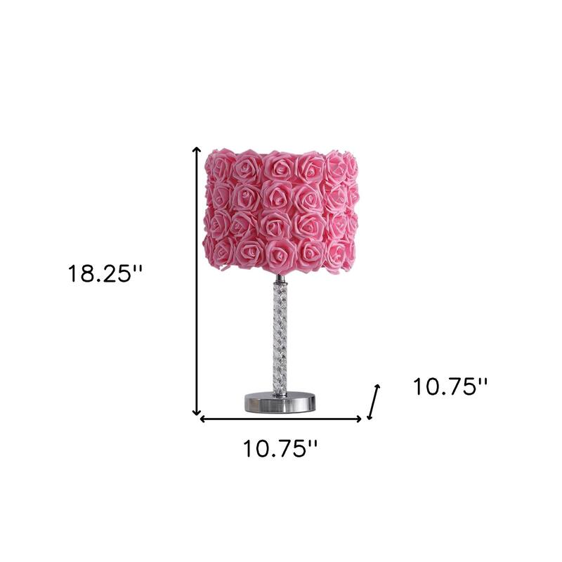 HomeRoots Pink Roses Acrylic And Metal Table Lamp - 10.75