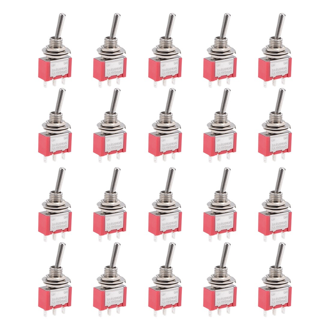 20pcs 120v 5a 250v 2a On On 2 Position Terminal Spdt Latching Toggle Switch Red