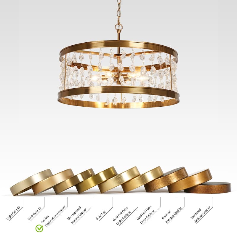 Modern 6-Light Crystal Beaded Drum Chandelier Gold Pendant for Dining Room Kitchen Island - Plating Brass - D21.7" x H73.6"