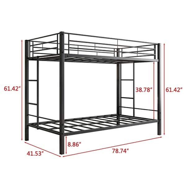 Metal Heavy Duty Twin Bunk Bed with Slatted Support Black