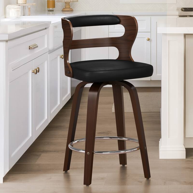 26 in. Swivel Counter Bar Stools, Bar stool with Bent Wood Legs & Round Footrest - 26" H