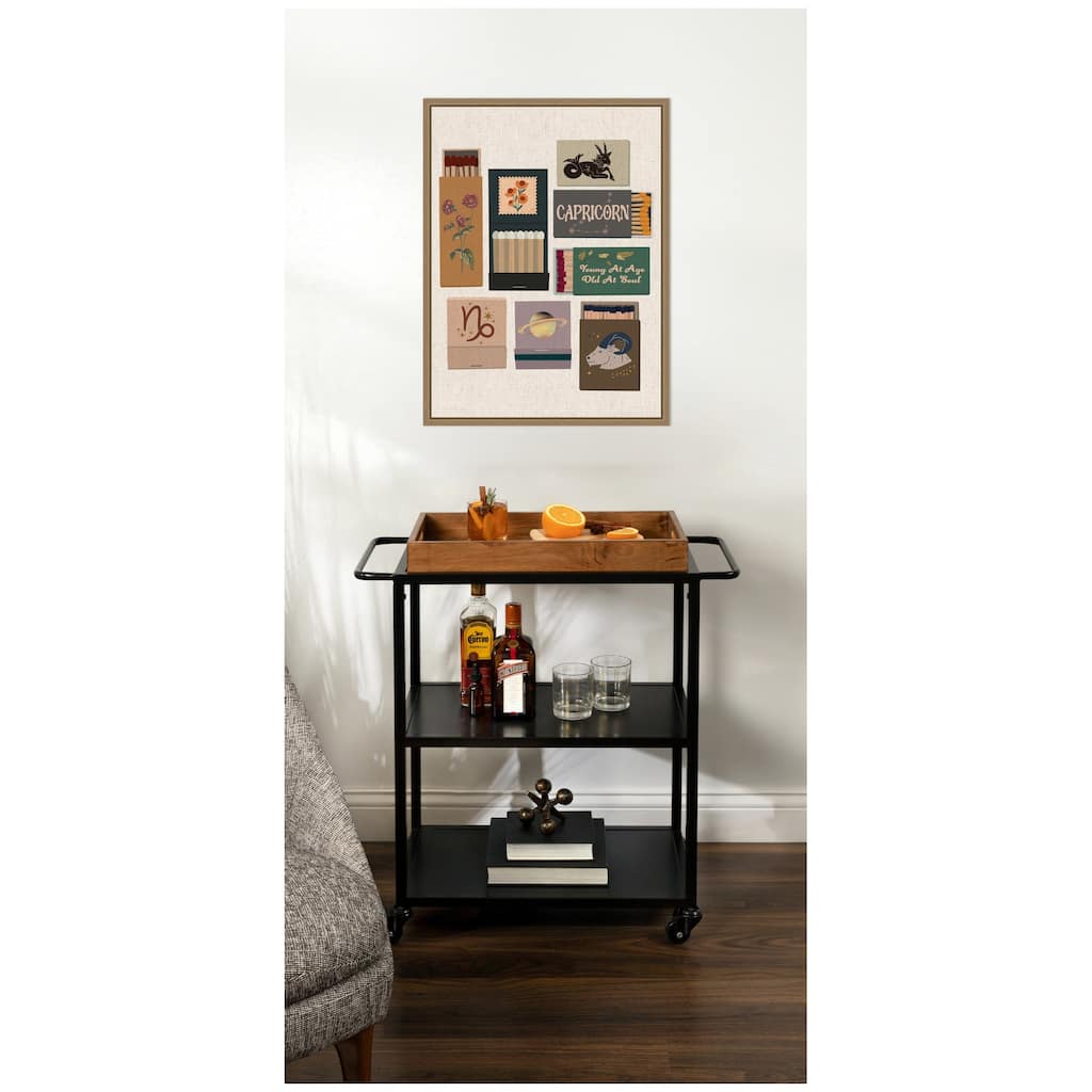 Kate and Laurel Capricorn Matchbook Linen FC by Megan Ryan Framed Canvas Wall Art Print