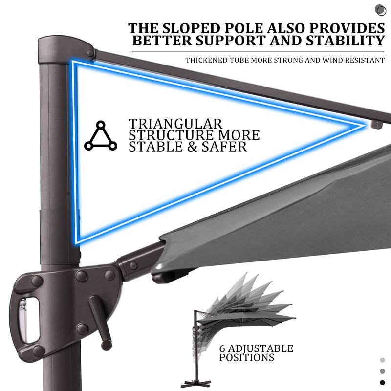9x11FT Outdoor Patio Dual Top Umbrella Cantilever Offset with Rod Base