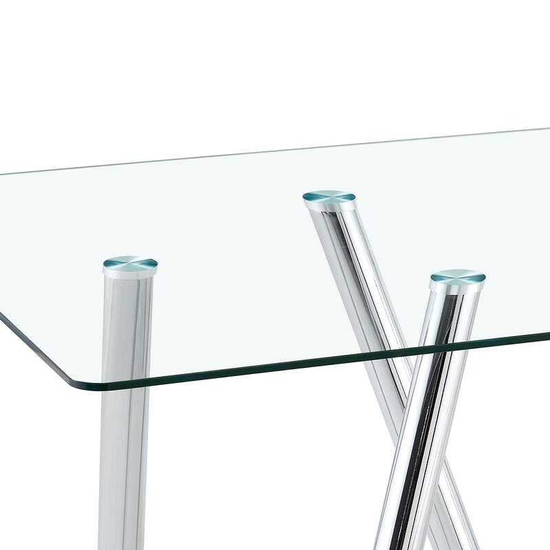 71-Inch Tempered Glass Dining Table with Sturdy Metal Legs