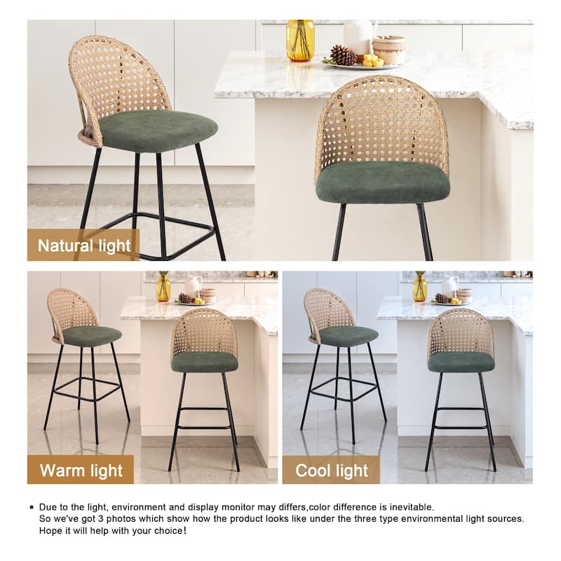 2 Set Rattan 27" Upholstered Chenille Full Back Counter Stool