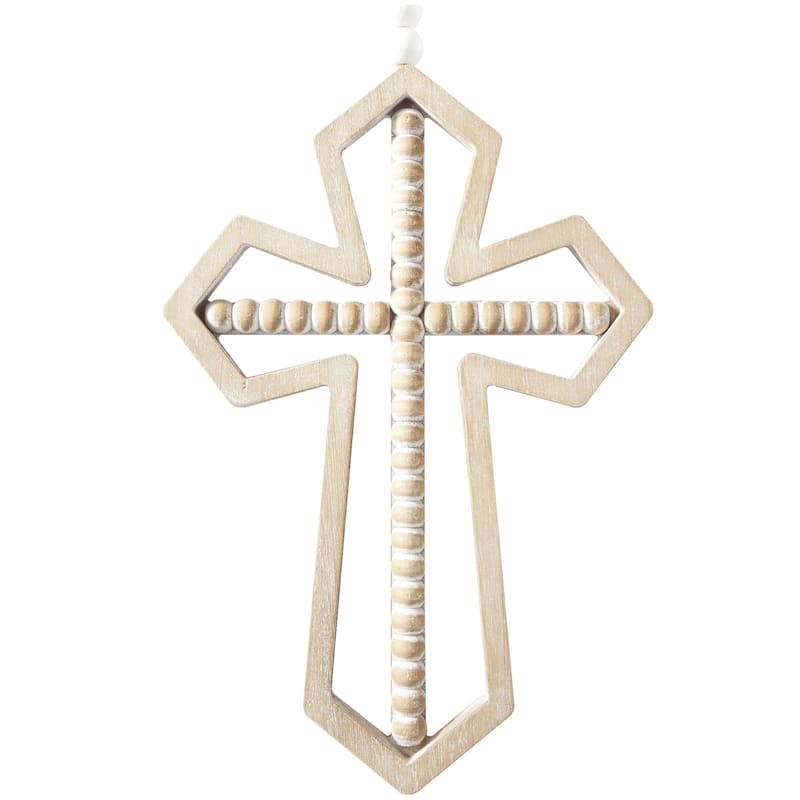 Wood Cross Carved Beaded Crosses Home Wall Decor with Rope Hanger - Set of 3 Light Brown - Roche River Decor