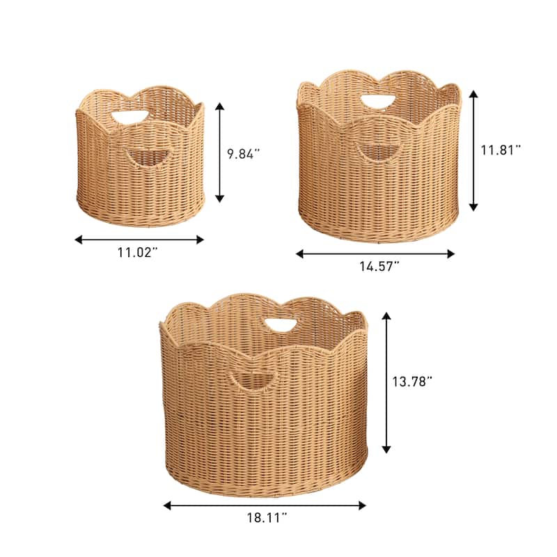 Maris Resin/Metal Scalloped Edge Nesting Storage Baskets, Handles (Set of 3)