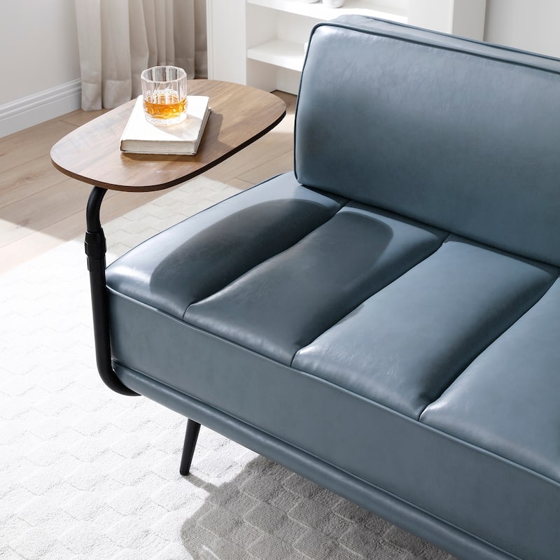 55 Inch Wide PU Sofa Bench with 360-degree Swivel Side Table and Metal Legs