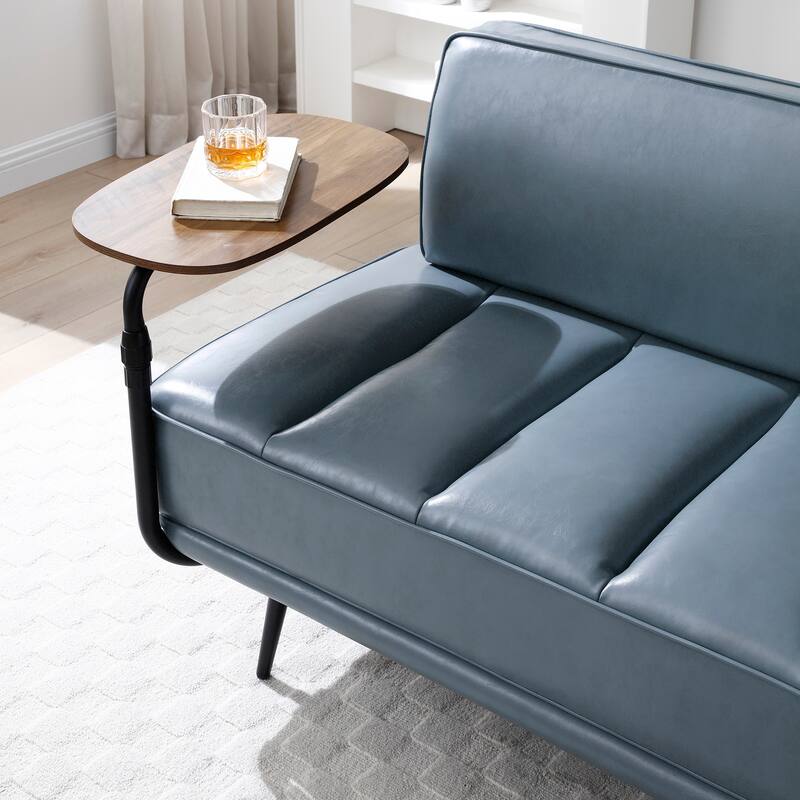 Faux Leather 55" End of Bed Bench with Rotating Tray, 2-Seater Ottoman Sofa with Gold Metal Legs for Bedroom, Living Room