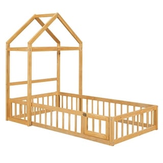 Twin Kids Wooden Floor Bed with Integrated Clothes Drying Rack