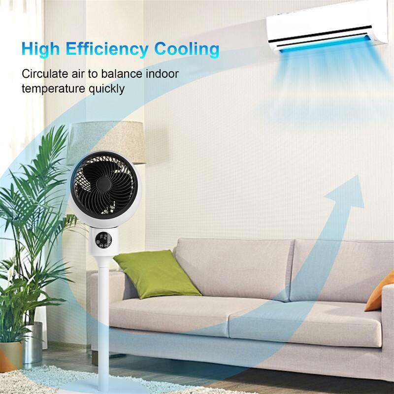 White Circulating Standing Fan with Remote,3 Speeds,15Hours Timing LED