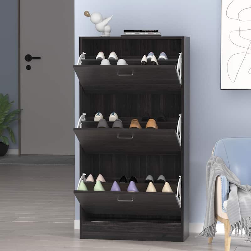 23.6"W Trendy Shoe Storage Cabinet with 3 Large Fold-Out Drawers