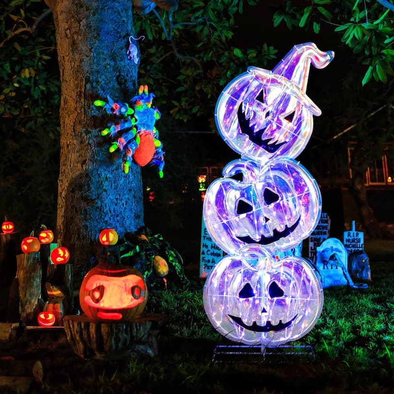 Gymax 3.4 Ft Halloween Decorations Light up Stacked Pumpkins Standing