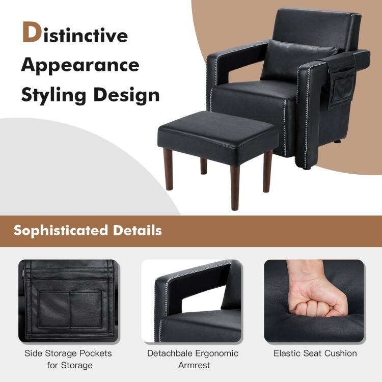 Modern Berber Fleece Single Sofa Chair with Ottoman and Waist Pillow - 31" x 31" x 34.5" (L x W x H)