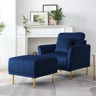 Velvet Armchair with Ottoman Single Sofa Chair and Ottoman Set, Leisure ...