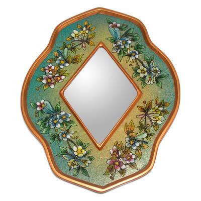Handmade Reverse Painted Glass Green Summer Garden Mirror (Peru) - Multi - N/A